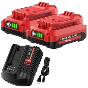 2Pack 20V 3.0Ah Battery and Charger Set for Craftsman 20V Lithium Battery CMCB202 CMCB204 CMCB206 CMCB201 CMCB100 CMCB104 Replacement for Craftsman V20 Battery and Charger Kit