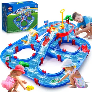 2-Tier Water Table for Toddlers Summer 100PCS DIY Waterways Playset with Pump for Outside Yard Beach Poolside Activity Sensory Play Table Addition for Kids Boys Girls Age 3-6