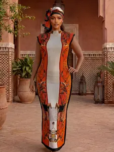 Elegant Chain Design Animal Print Robe Set, Multicolor Shawl Dress + Long Headscarf Hairband, Women's Beach Sun Protection Satin Scarf, Beach Cover Ups, Beach Coverups