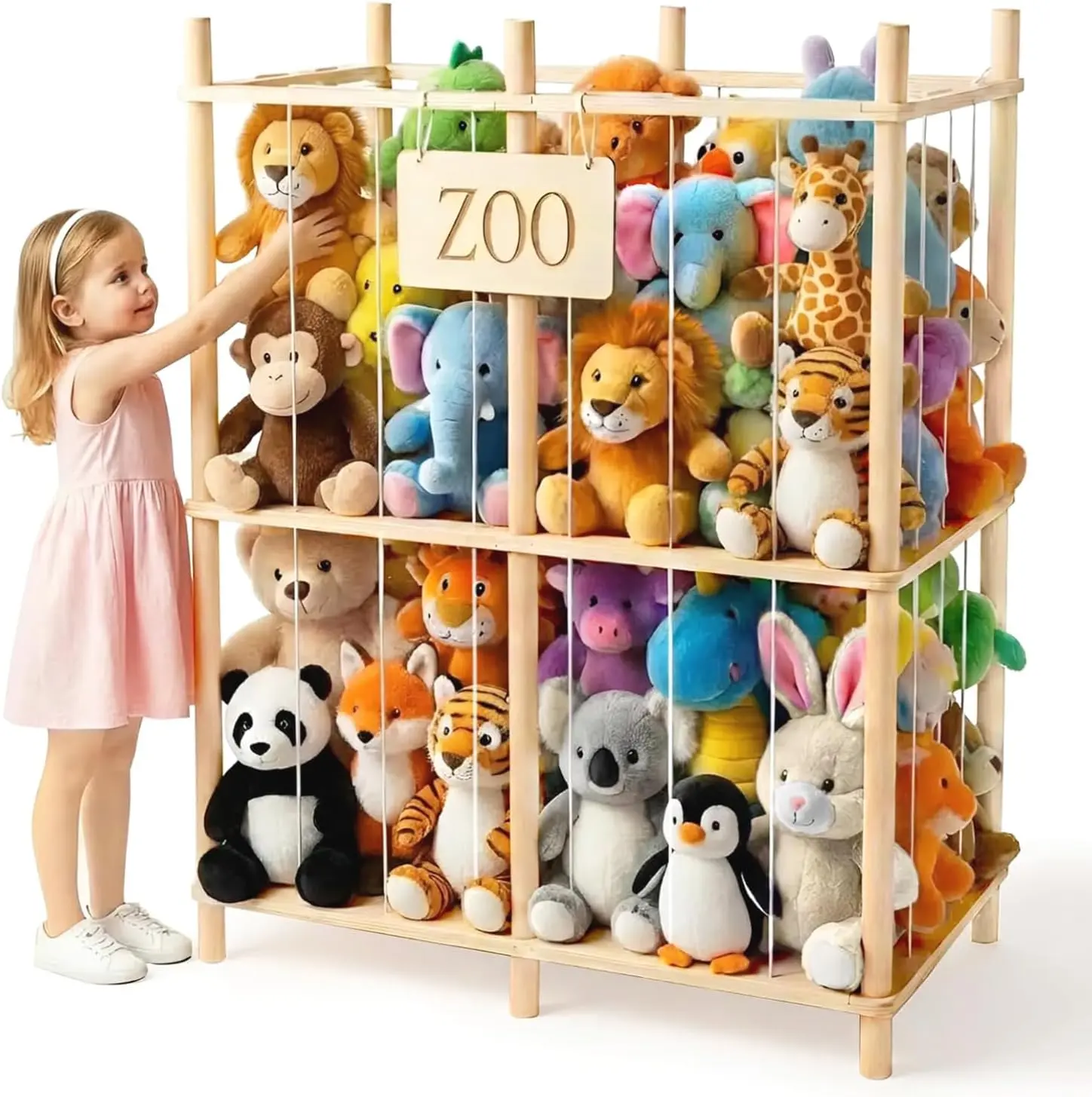 Wooden Large XL Space-Saver Storage Bin-Box, 38.4"x30"x15.7" Durable Wall-Mountable Decorative Organizer, Holds 20+ Standard 8-12 in Plush Toys, Non-Toxic Finish for Kids’ Playroom, Ideal Gift