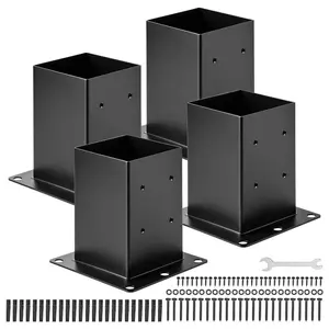 VEVOR 6x6 Post Base 4 Pcs, Inner Size 5.6x5.6 inch/ 142x142 mm Post Brackets, Heavy Duty Carbon Steel Decking Posts, Wood Posts Brackets for Pavilion Deck Railing Support Deck Base Plate, Black