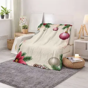 Christmas Poinsettia Pinecone Ornaments Print Blanket Soft Cozy Throw for Holiday Season Home Decor Gift Suitable for Family Friends Winter Living Room Bedroom Use Perfect Christmas Holiday Gift Idea for Loved Ones