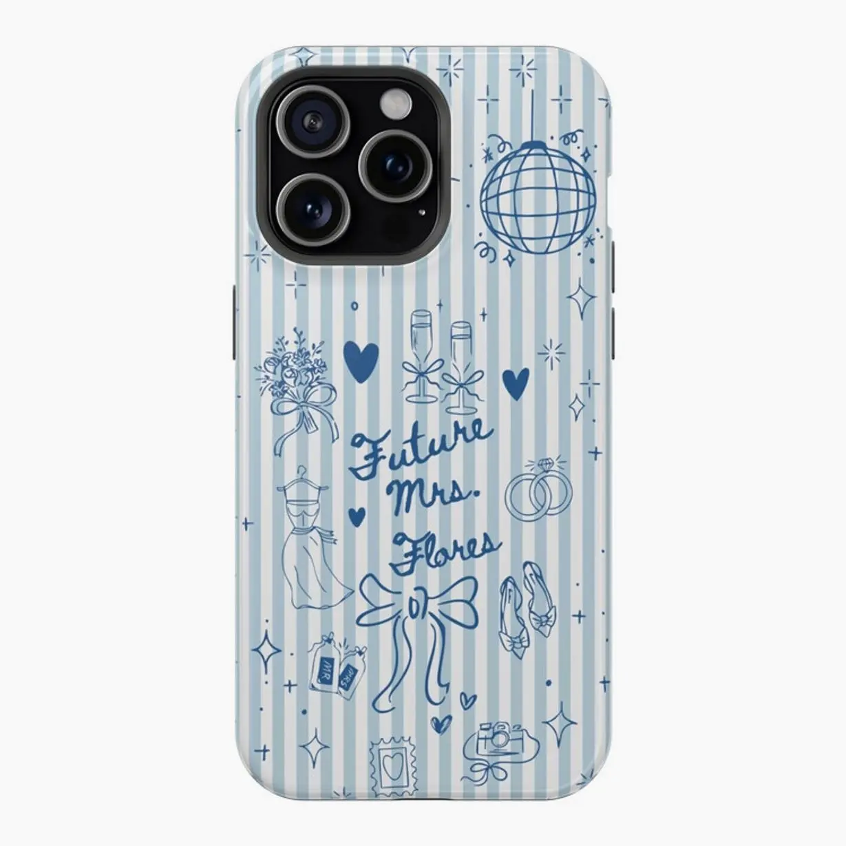 Custom Unique Gift for Bride Blue Stripes Phone Case Custom Monogram iPhone Case Aesthetic Striped Phone Case, Mrs Engagement Gift, Coquette bow Engaged Bridal Shower, Bride to Be Personalized Wedding Gift