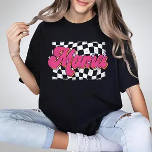 Comfort Colors Mothers Day Tee, Retro Mama Checkered Shirt, Gift For Mama T Shirt, Soft Breathable Material, Everyday Relaxed Shirt
