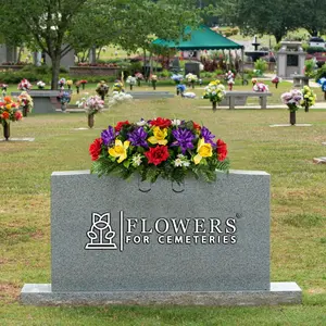 Red Rose Yellow Orchid Purple Dahlia Cemetery Flower Arrangement - Artificial Spring Cemetery Saddle - Summer Cemetery Flowers