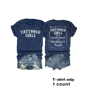 Women's Tattooed Girls Print Round Neck Tee Vintage Trendy Casual Short Sleeve T-shirt for Daily Wear Ladies Summer Top Streetwear Womenswear