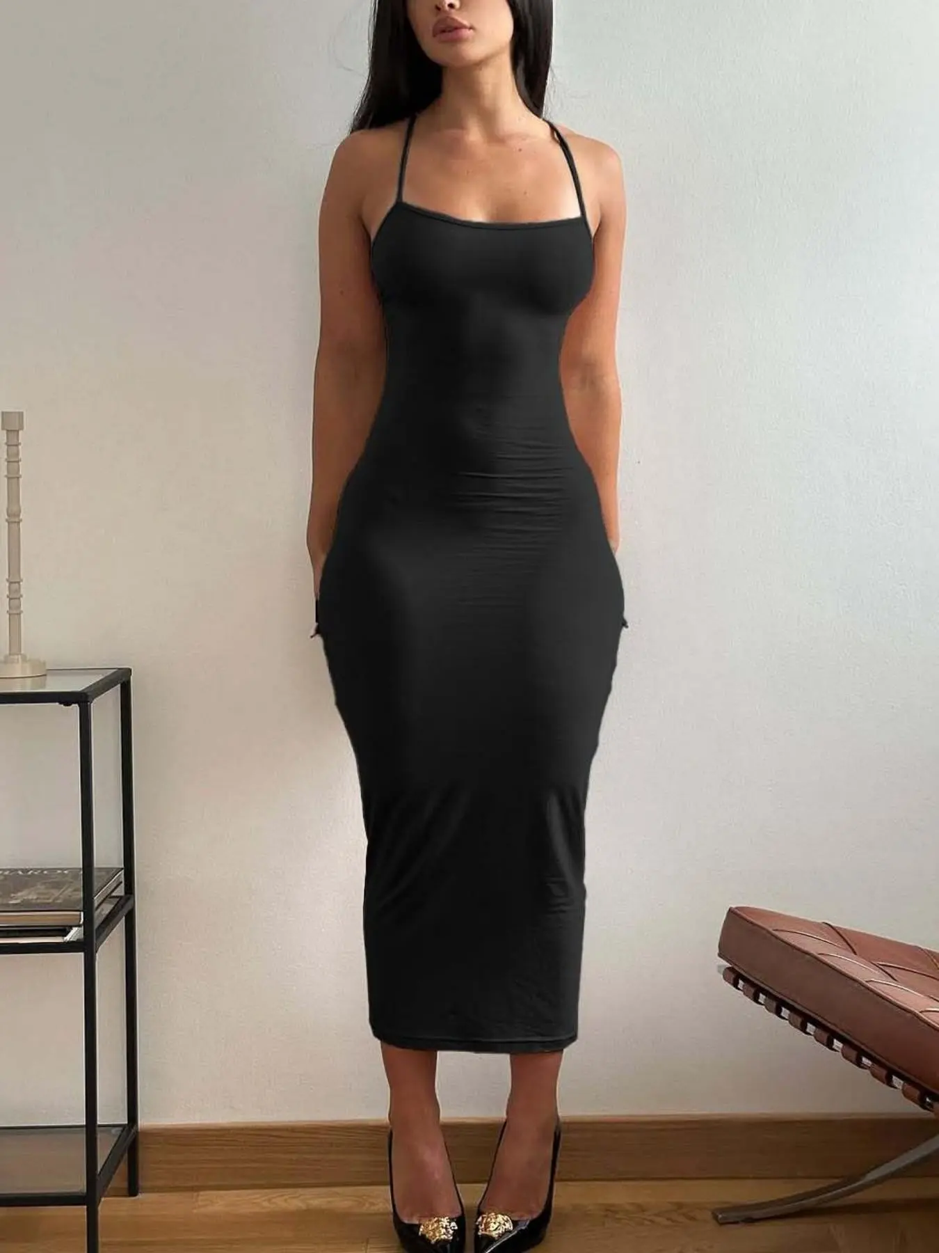 Fashion Solid Color Mid-Length Dress, Thin Strap Spaghetti Strap Cross Backless Bodycon Tight Fit, Sexy Formal Party Dress for Women, Womenswear - TikTok Shop Fashion Solid Color Mid-Length Dress, Thin Strap Spaghetti Strap Cross Backless Bodycon Tight Fit, Sexy Formal Party Dress for Women, Womenswear - TikTok Shop