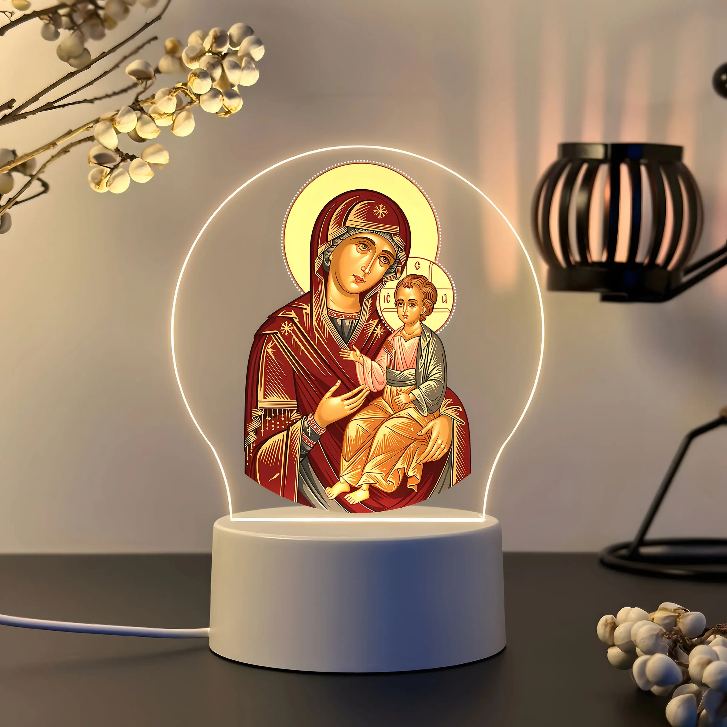 LED Acrylic Night Light, Led Lighted, USB Powered, Switch Included, Quiet Glow, Religious Home Decor Lamp, Creative Table Lamp, Decorative Lamp, Indoor Use, Led Nightlight, Led Decoration Lamp