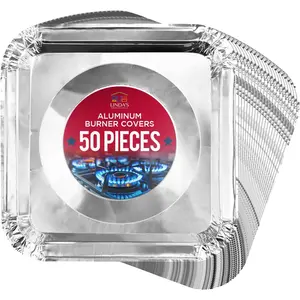 50 Pack Disposable Aluminium Heat-Resistant Gas Stove Burner Cover Liners, Perfect Kitchen Accessories for Gas Stove Top