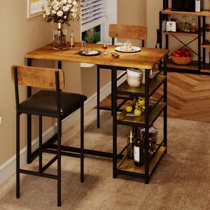 Dining Table Set for 2, Counter Height Bar Table with 2 Upholstered Stools, 3-Piece Dining Furniture Perfect for Small Spaces & Apartments, Chairs Also Available Separately