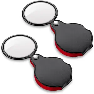 2PCS Upgrade Small Magnifying Glass for Kids Senior Pocket Magnifier for Reading Close Work Mini Folding Magnifying Glass with Protective Sheath Ideal for Repairing Hobby Coins 1.96"