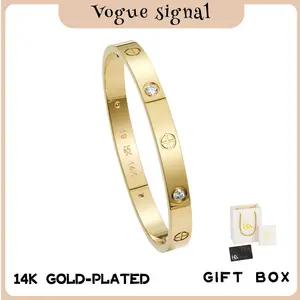 Vogue Signal 14K Gold Plated Cross Bangle Bracelet with Cubic Zirconia - Valentine's Day Gift for Her | Tarnish-Resistant & Hypoallergenic | Gift Box Included