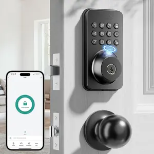 Fingerprint Keypad Deadbolt with Handle Set, Keyless Entry Door Lock, Door Locks for Front Door Lock Set, App Control, Auto Locking, Easy to Install, Matte Black