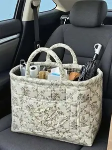 Fashion retro floral stitching, Floral Pattern Basket, portable storage basket, household fabric storage basket, niche design portable household sundries finishing blue, personalized fashion Joker, Carrying Caddy