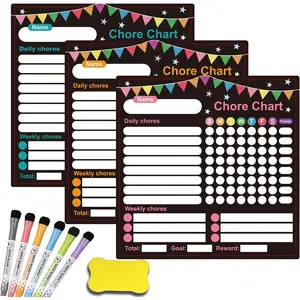 Chore Chart for 3 Pack  Chores Chart,Dry Erase Behavior Responsibility  Chart Fridge Weekly to Do Memo Checklist with 6 Fine Markers