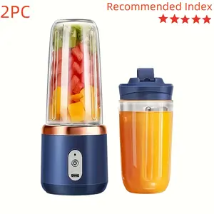 2pcs Portable Multi-functional Blender Double Cup, Home Juicer, DIY Summer Juice Making Vegetable Juice, Water Juice, Shaved Ice, Milkshake, USB Charging Juice Cup, Multi-functional Juicer Family Kitchen