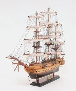 HomeRoots 401949 20 in. Wood Brown 1797 USS Constitution Hand Painted Decorative Boat