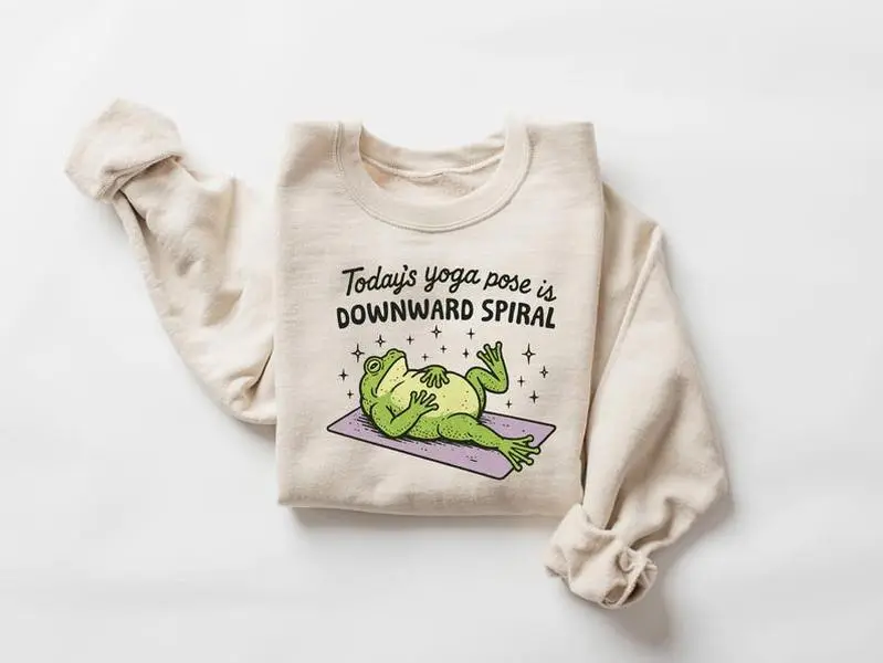 Today’s Yoga Pose Is Downward Spiral Sweatshirt, Funny Yoga Frog Shirt, Yoga Humor Workout Tee, Gym Sweater, Yoga Teacher Gift