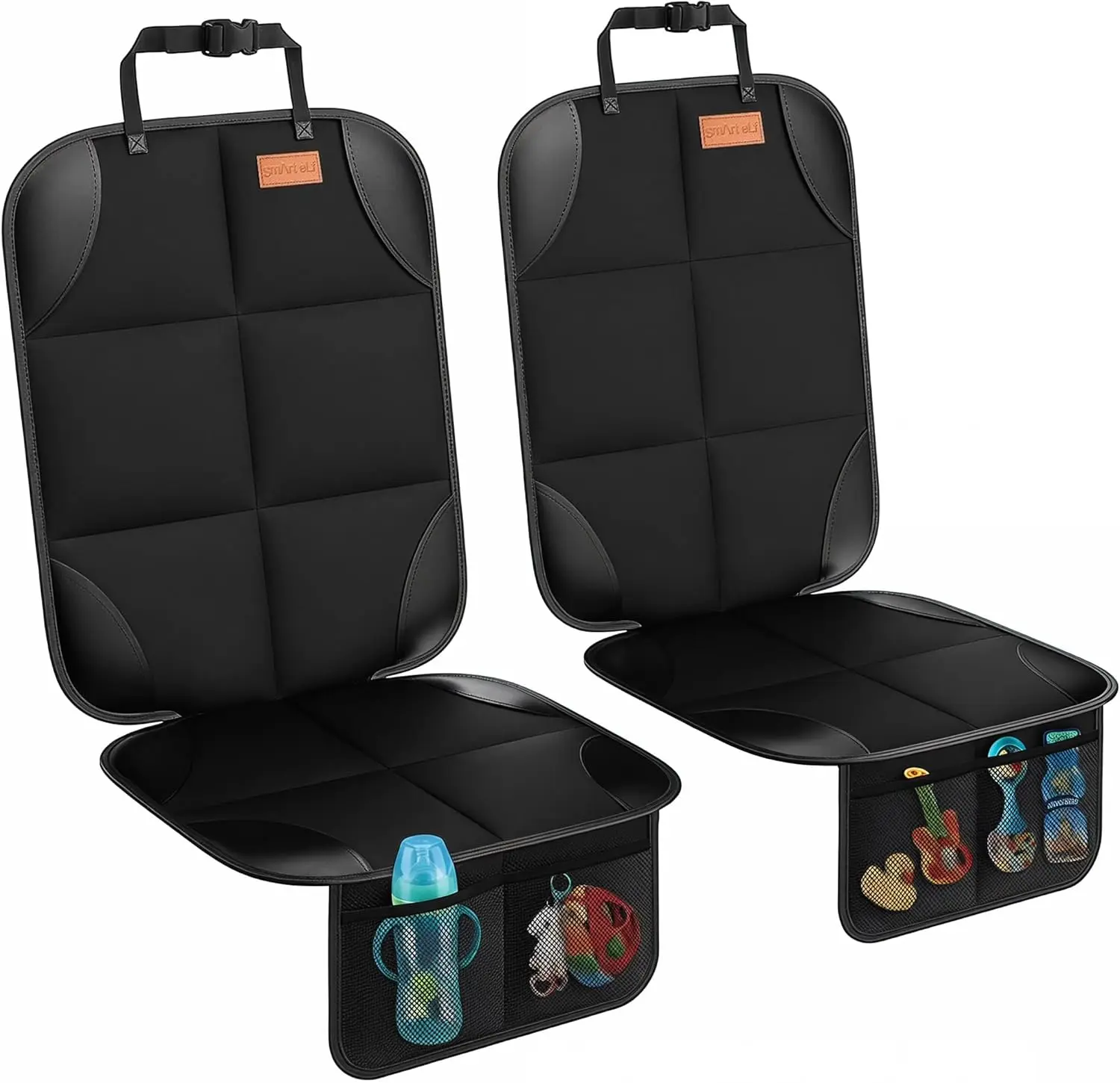 Car Seat Protector, Pack Seat Protector Protect Child Seats with Thickest Padding and Non-Slip Backing Mesh Pockets for Baby and Pet,Sedan SUV Truck (Black)