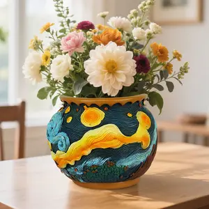 Plant Pots with Drainage Holes - Cute Unique Starry Sky Theme Flower Pots - Decorative Planter for Indoor/Outdoor, Funny Plant Pots for Home Garden Decor