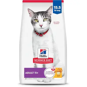 Hill's Science Diet Senior 11+ Dry Cat Food, Chicken, 15.5 lb. Bag