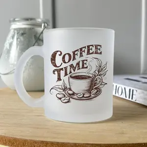 1pc Frosted Glass Mug, Coffee Mug with Coffee Time Text Design, Classic Coffee Mugs