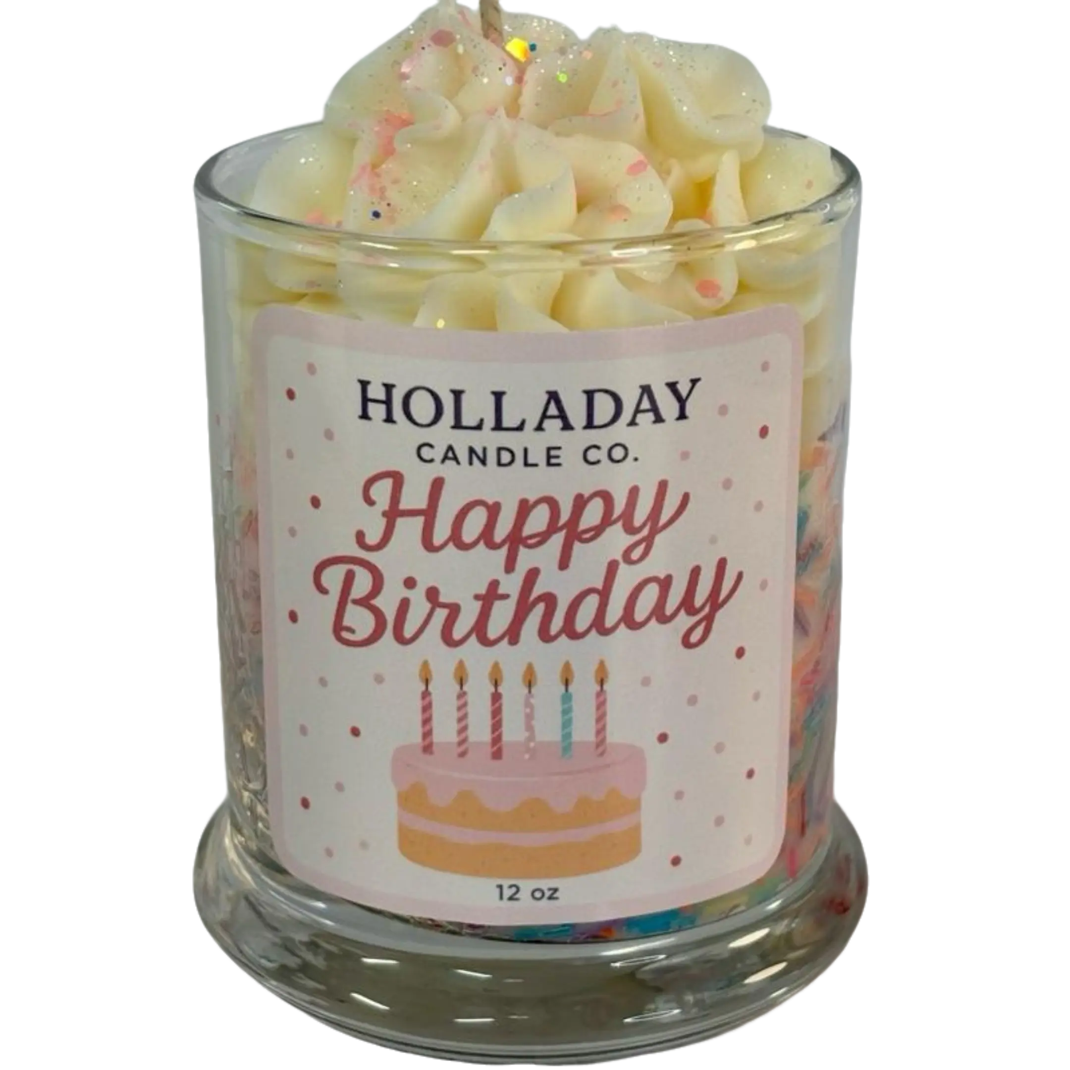 Holladay Candle Co. Happy Birthday Candle 12oz 100% Soy Wax Artisan Dessert Scented Candle for Birthday Parties & Special Occasions