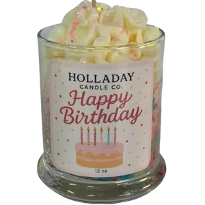 Holladay Candle Co. Happy Birthday Candle 12oz 100% Soy Wax Artisan Dessert Scented Candle for Birthday Parties & Special Occasions