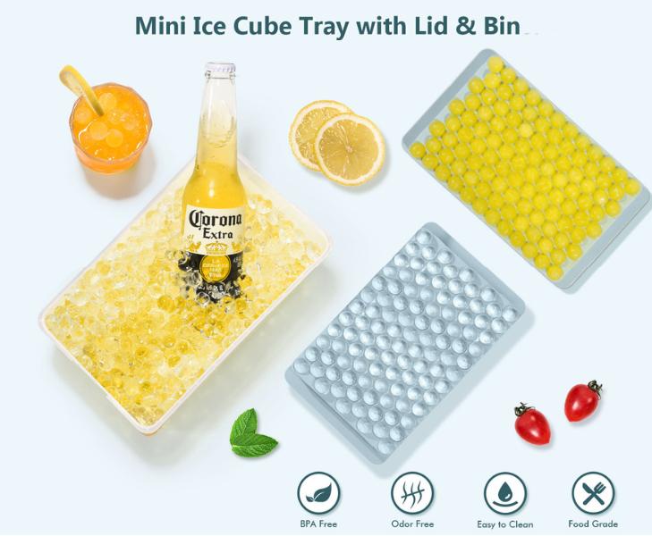 Mini Ice Cube Trays – Tiny Pebble Ice Molds with Lid & Storage Bin, Easy Release & Stackable (2 Pack)