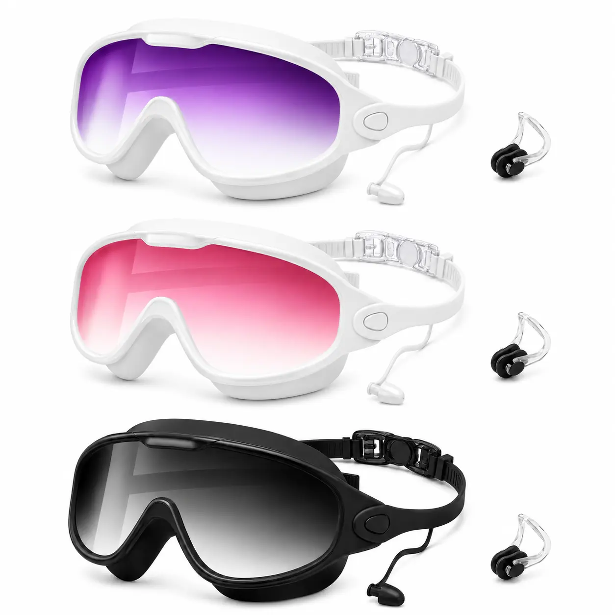2/3 Pack Comfort-Fit Swim Goggles for Women & Men, Anti-Fog UV Protection Pool Goggles with 180° Panoramic Wide View for Adults & Teens