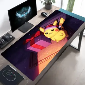 1 pc Large Anime Pikachu Christmas Gift Pokemon Mouse Pad HD Print Durable Locked Edge Non-slip Rubber Base Washable Pads for PC Office Computer Gamer Long Computer Accessory for Gamers Stylish Study Workstation Decor Mats Playmat XXL Keyboard Desk Mat