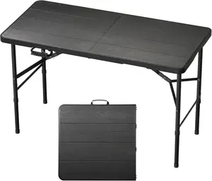 8Ft Folding Table Adjustable Height Portable Folding Tables Heavy Duty 400 lbs Capacity,  Grain Tabletop for Working Meeting Parties, Picnic, Camping, Weddings, Garden Dining-Black (4FT)