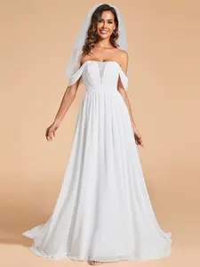 Ever-Pretty Off Shoulder Lace-Up Back Chiffon A-Line Wedding Dress 02072