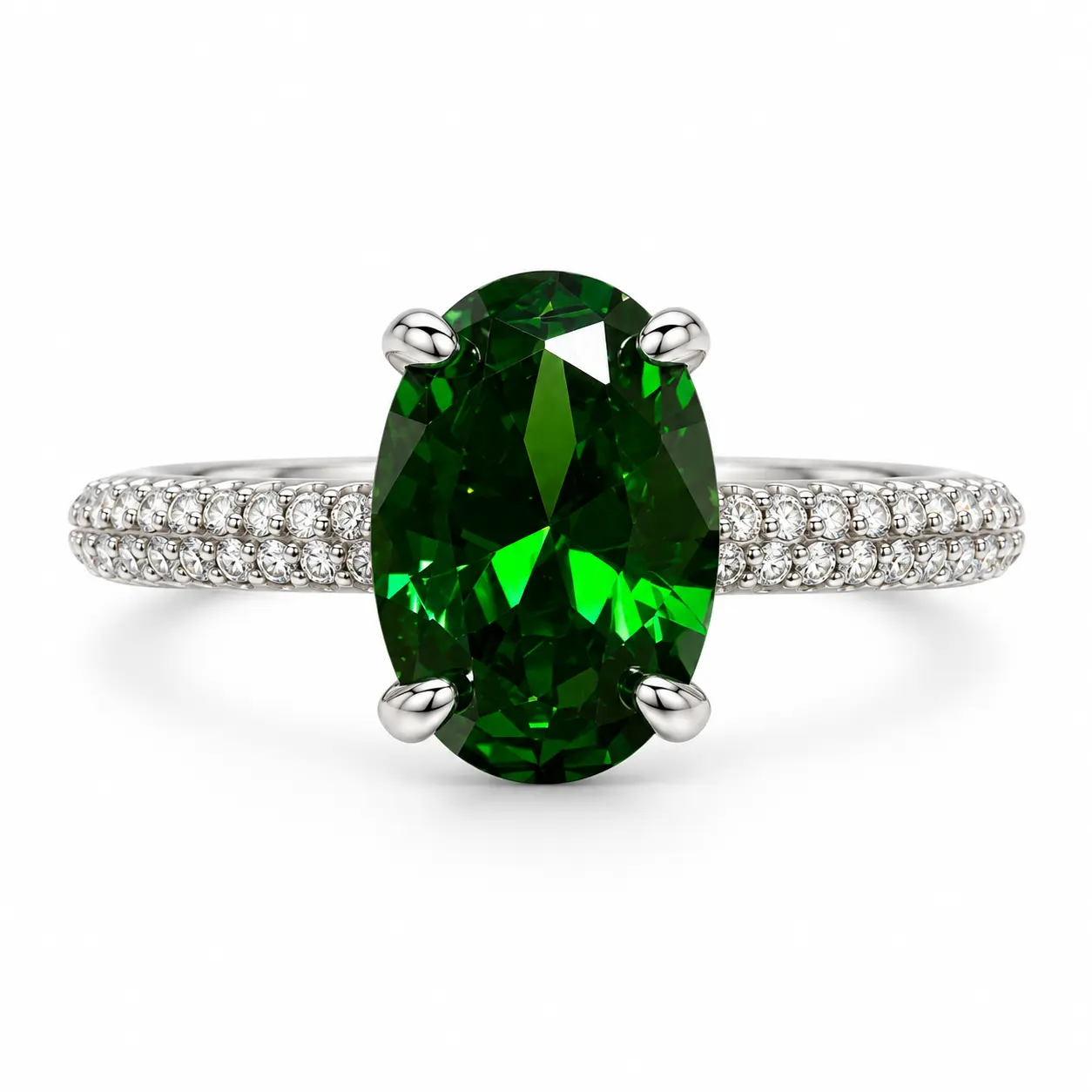 CRGH54(SIZE-7)4.5CT Emerald Green solid Sterling Silver Oval-shaped Gemstone Ring for Wome
