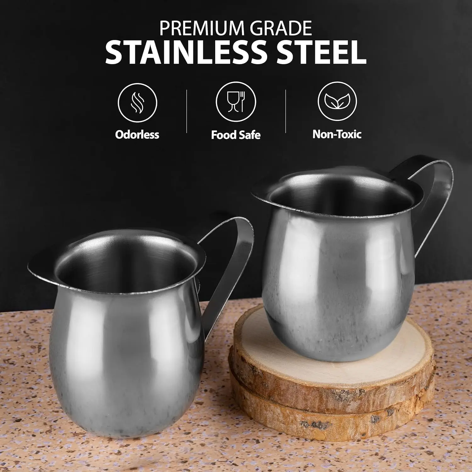 2pcs Stainless Steel Mini Milk Frother, 8oz Creamer Dispenser, Coffee Steamer with Pouring Spout, Ideal for Cafes & Restaurants