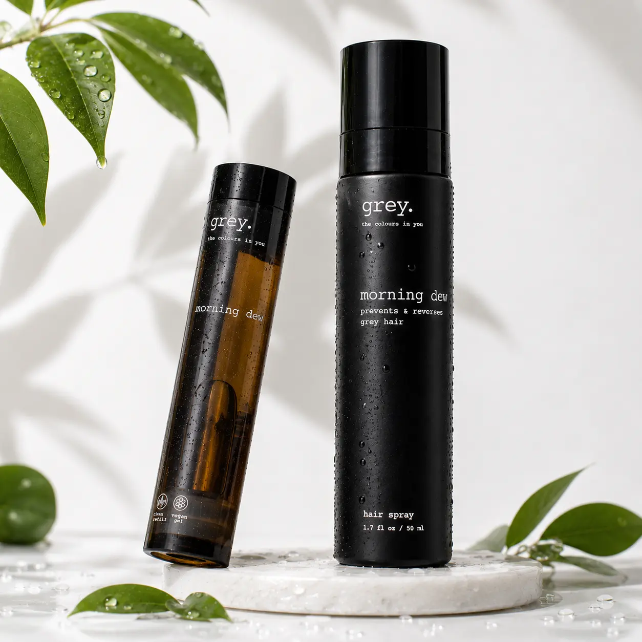 Morning Dew Daily Grey Reversal Spray – Gray Hair Care Spray with Melanin Support, Natural Color Restore Formula, Hair Fortifying & Gloss Boosting Treatment, 50ml Haircare Haircare