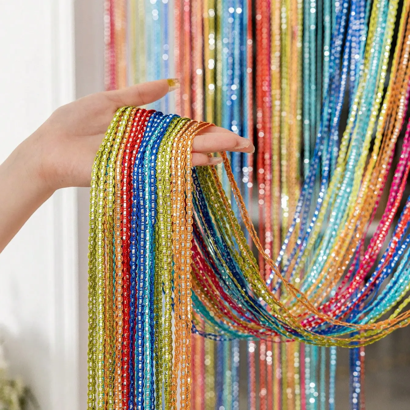 Rainbow Color Valentine's Day Curtain Line Divider Door Curtain Fringe Hanging Decor, Festive 1pc Romantic Home Decoration, Festival Decorations