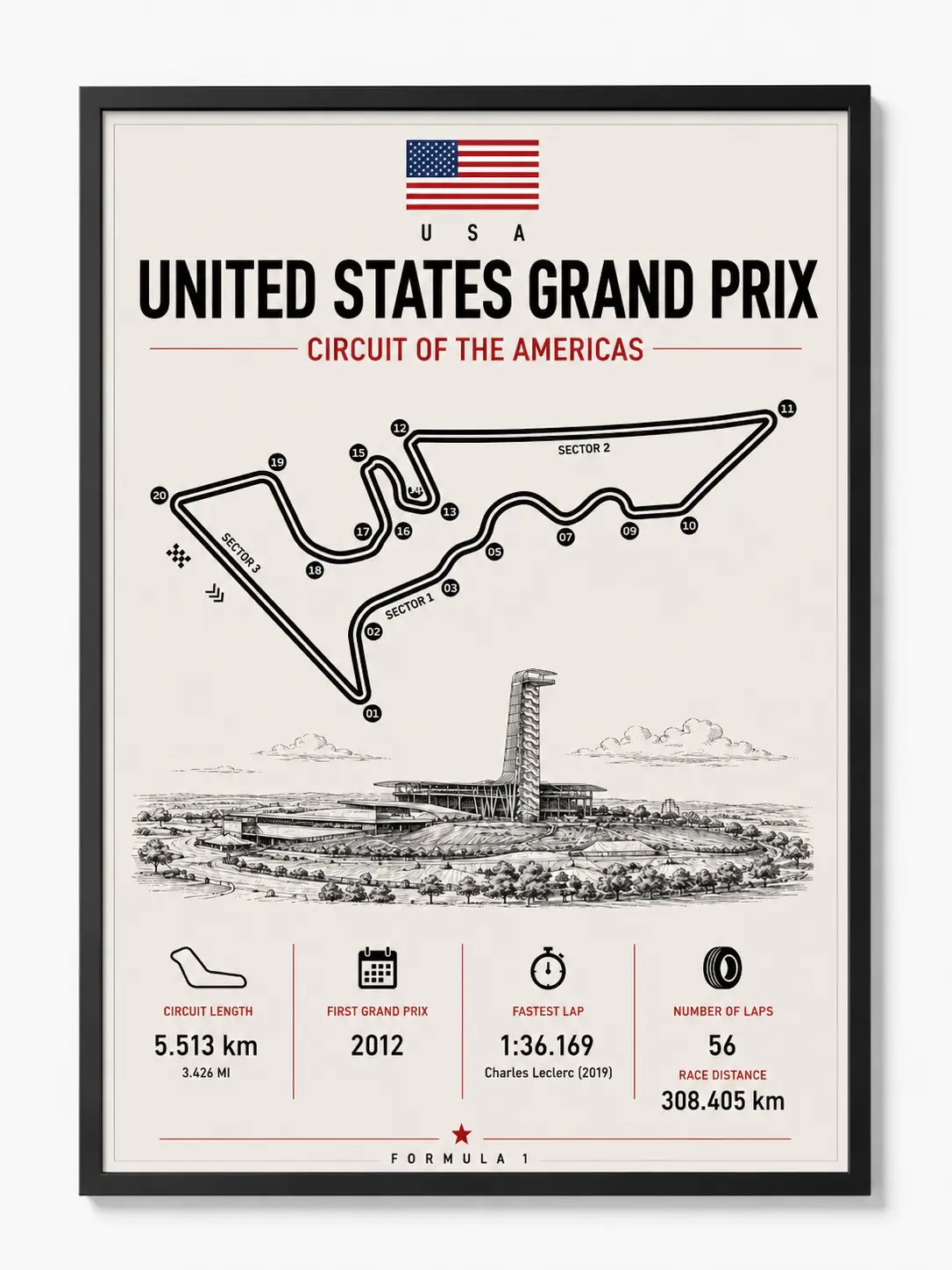 COTA Grand Prix Track | Poster Decor Luxury Print Wall Art Decor For Home Bedroom With Black Frame