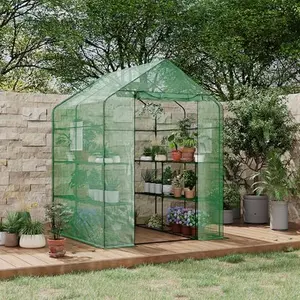 57X57x77-Inch Greenhouse, Transparent Mini Walk-in Green House with PE Cover and Anchor, Plant Garden Hot House 3 Tiers 12 Shelves for Indoor Backyard Outside