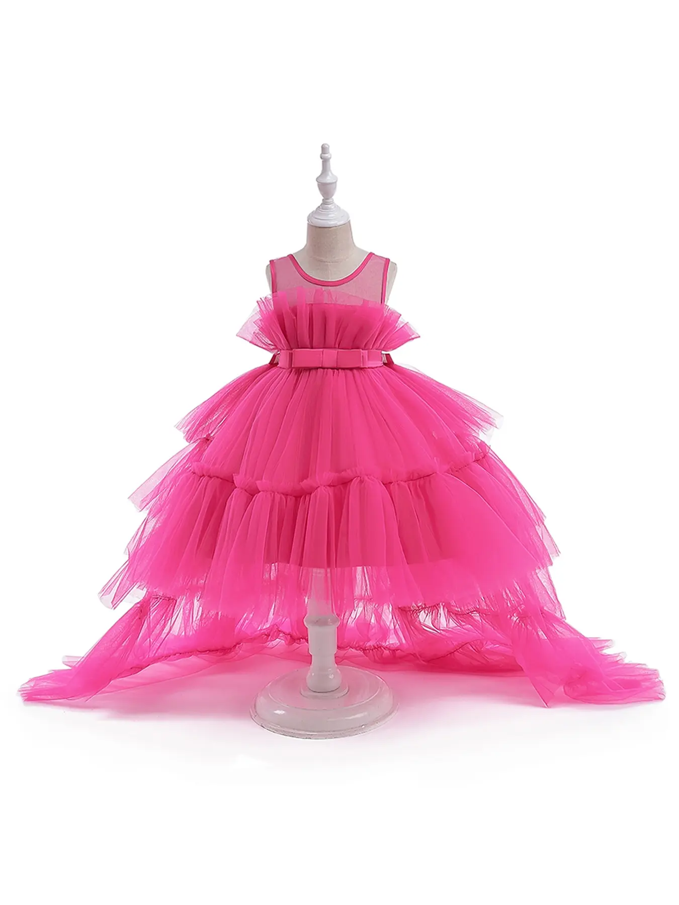 Hot Pink Tulle Kids Clothes Flower Girl Ball Gown Pageant Children Elegant Performance Princess Prom Host Hot Pink Tulle Kids Clothes Flower Girl Ball Gown Pageant Children Elegant Performance Princess Prom Host