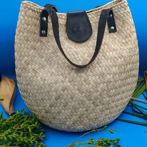 Handcrafted Woven Straw Tote Bag with Leather Handles and Closure Eco-Friendly Fashion Accessory