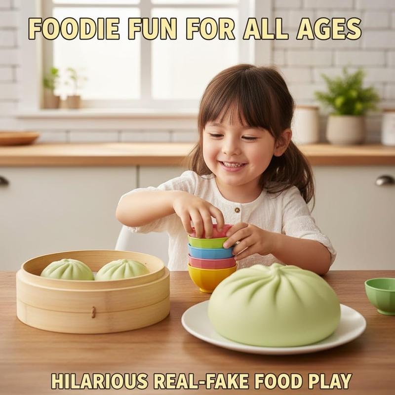 4 Pcs Dumpling Squishy Toy - Giant Glitter Squishy Dumpling Sensory Squeeze Toys, Cute Fidget Toys for Stress Relief, Large Rainbow Dumplings Squishies Toys for Adults & Kids