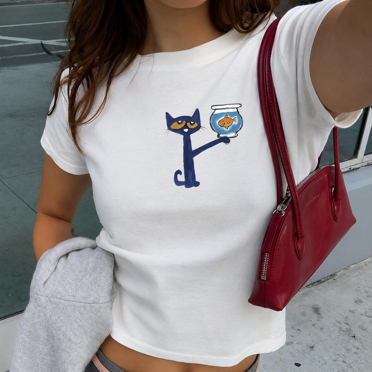 Pete Fishbowl Baby Tee, Vintage Y2K Graphic Shirt, 90s Aesthetic Women’s Fitted Top, Retro Pinterest Style Tee