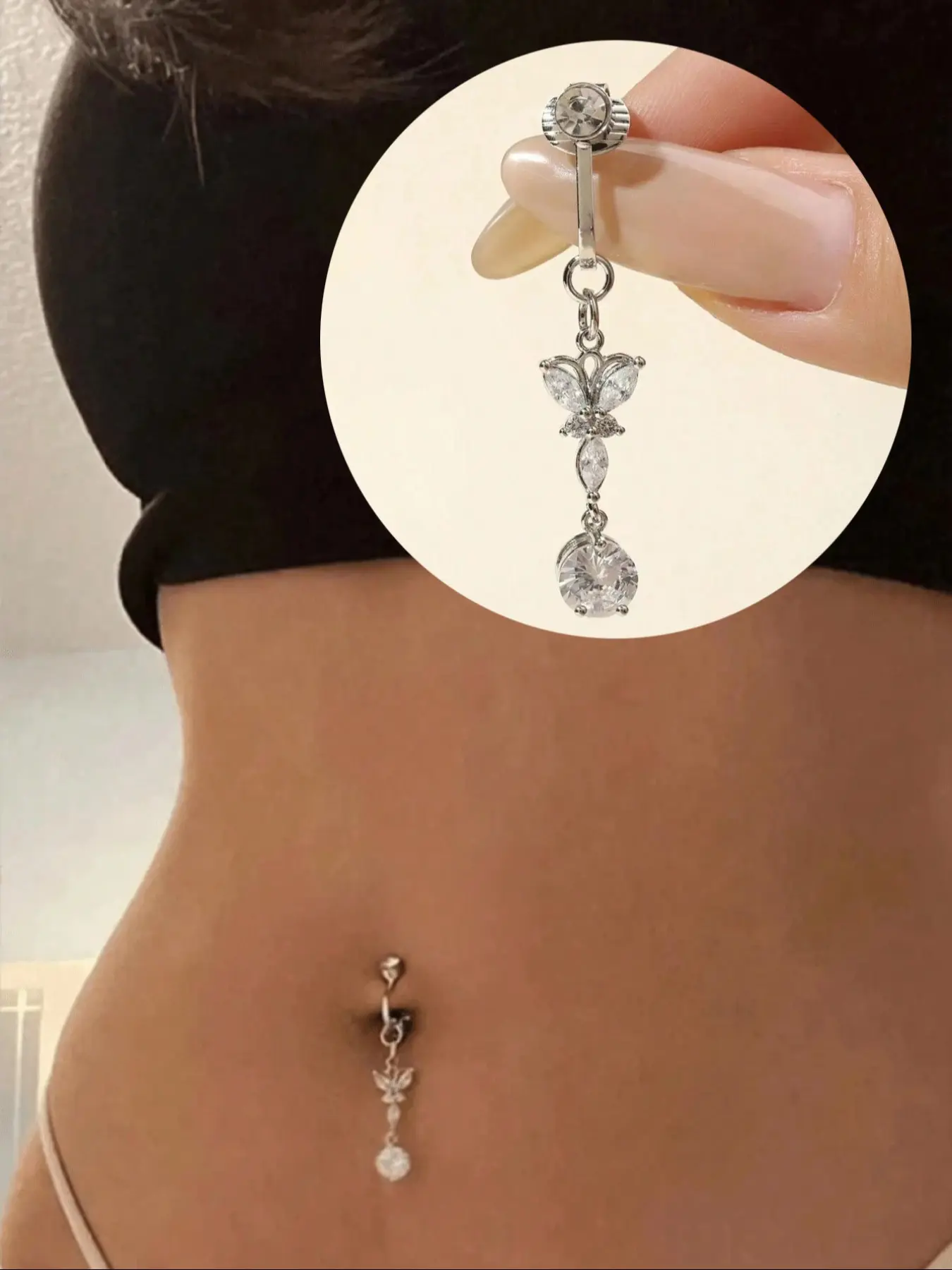 Butterfly Belly Button Ring, Body Jewelry, Umbilical Cord Jewelry, No Piercing Needed, Clip Mechanism, Easy to Wear and Remove, Perfect for Daily Use, Fashionable Fake Navel Jewelry, Durable Stainless Steel Chain, All Seasons, Umbilicus