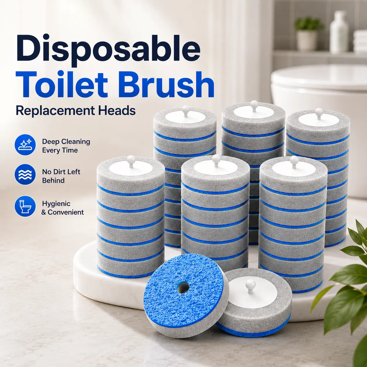 Joybos Disposable Toilet Brush with 60 Heads, Hygienic Cleaning System for Bathroom Home Users, Disposable Toilet Cleaning System, Toilet Brush Heads