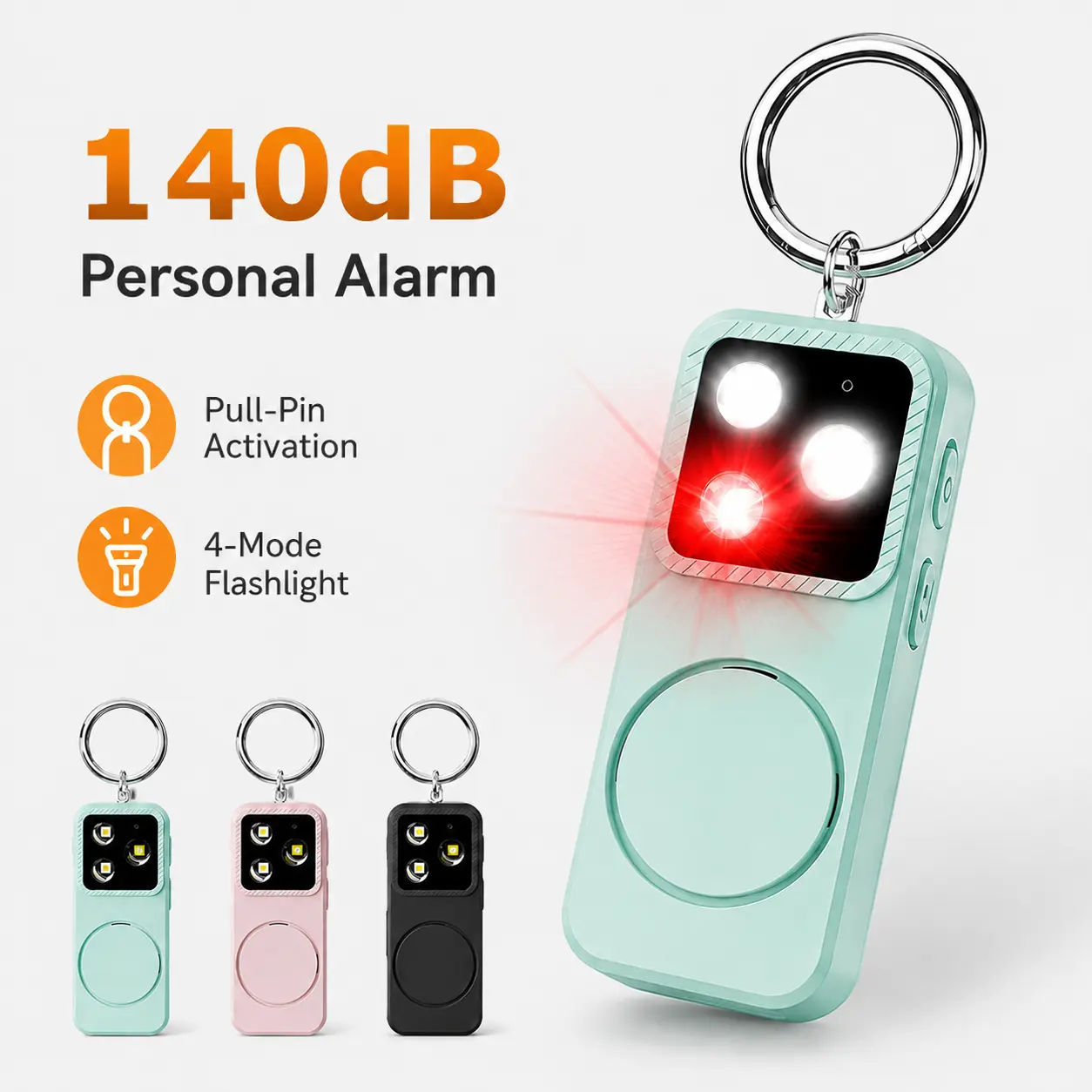 Lightweight Clip-On Rechargeable Personal Safety Alarm Keychain, 140dB Loud Alert, Strobe Light, 4-Mode Flashlight, Pull-Pin Activation, Portable Alarm for Walking, Outdoor Activities, Everyday Carry