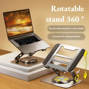 360° Rotating Adjustable Laptop & Tablet Stand, Foldable Aluminum Riser with Non-Slip Silicone & Hollow Cooling Design, Ergonomic Portable Stand for Gaming Laptop, Tablet, Mobile & Office Desk Setup