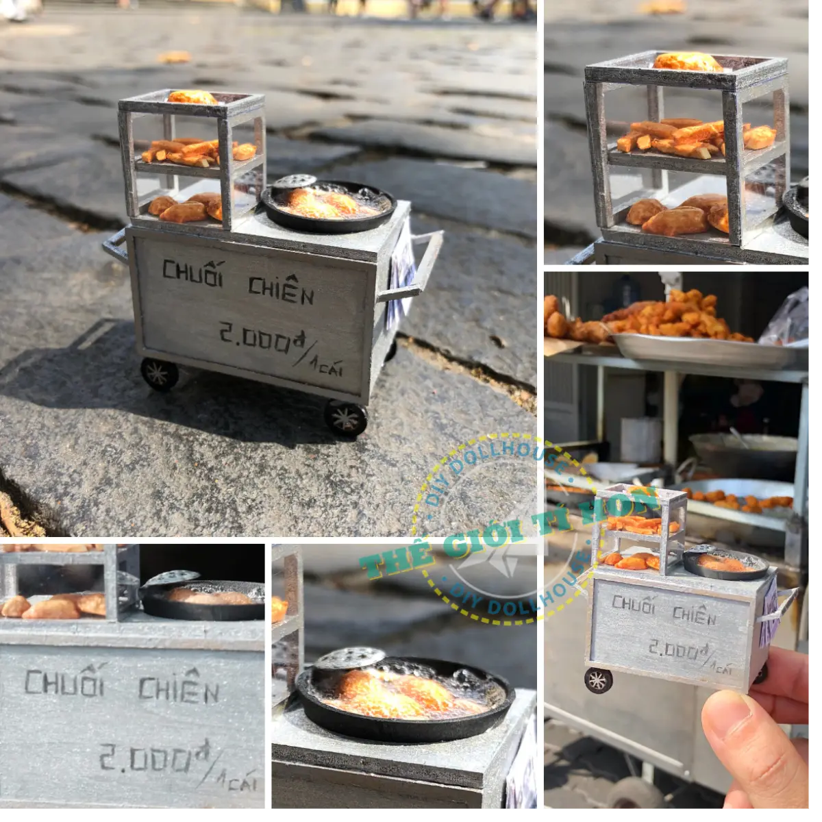 Fried Banana Delight Street Cart DIY Kit Mô Hình Sài Gòn Thu Nhỏ-Xe Chuối Chiên