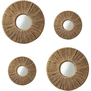 4-Piece Round Wall Decor,Woven Wall Baskets Set, Boho Hanging Baskets Wall Art, Hand Woven Wall Baskets for Living Room Bedroom, Home Decoration