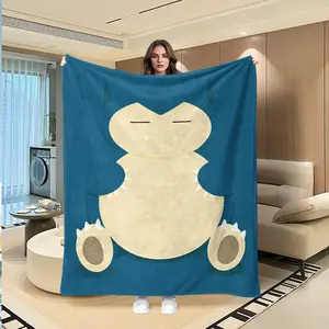 Soft and Cozy Snorlax Sleep-Themed Fleece Blanket, Lake Blue Base with Large Snorlax Print, Soft Texture for Healing Vibes, Ideal for Valentine's Day and Easter Gifts, Decorative Giftable Blankets, Couch Bed Blanket, Multi-Use Outdoor Throw